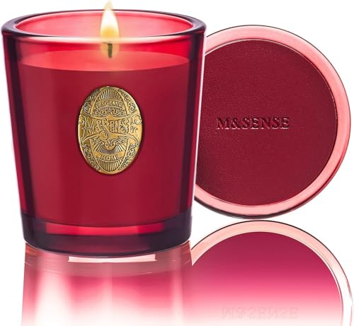 M&SENSE Bougie Parfumée Camélia Rouge,260g Bougie Parfumée en Pot Bougie de Soja Naturelle,50 Heures de Combustion,Cadeaux Bougies Cadeau Anniversaire Pour Femmes & Hommes