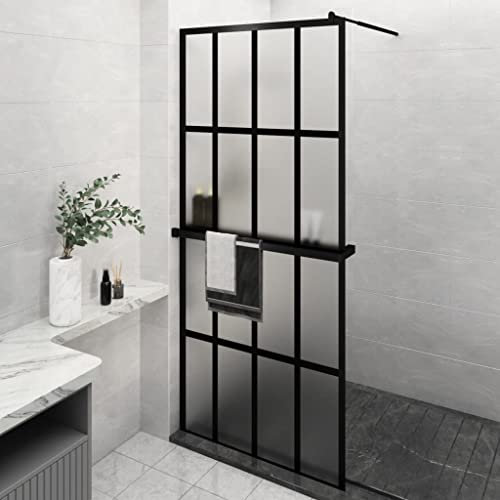Furniture Select-Paroi de douche avec étagère en verre ESG et aluminium Noir 90 x 195 cm