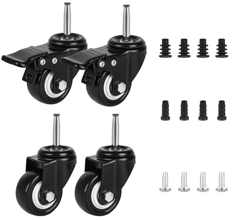 2 Inch Stem Casters with 5/16 x 1-1/2 (8x38mm) Stem, Set of 4 Furniture Wheels Replacement Parts with Iron and Plastic Sockets for Cabinet,Dolly,Crib,Trolley,Dining Car(2 with 2 Without Brakes)