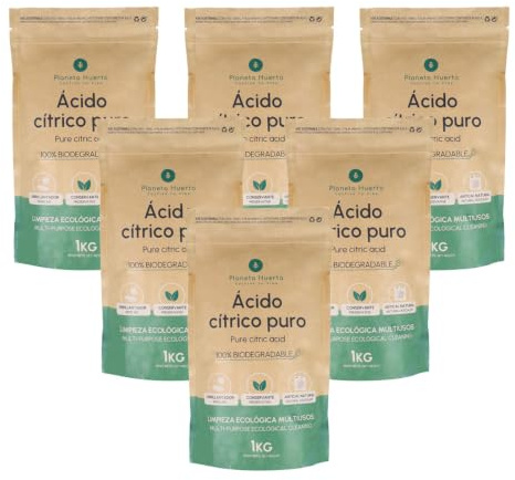 PLANETA HUERTO | Pack 6x Ácido Cítrico Ecológico – Ácido cítrico en polvo multiusos para limpieza ecológica, abrillantador, antical y detergentes caseros