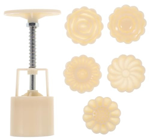 DEARMAMY 5pcs Cookie Stamp 50g Moon Cake Mold Hand Pressure Cake Stamps Flower Mode Patterns DIY Baking Pastry Tool for Kitchen Cookie Fondant Mould