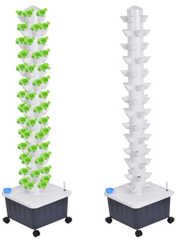 14-Layer 70 Slots Hydroponic Grow Tower Kit, Vertical Indoor Outdoor Growing System with Movable Water Tank, Hydrating Pump, Timer and Adapter for Vegetables, Strawberries, Lettuce
