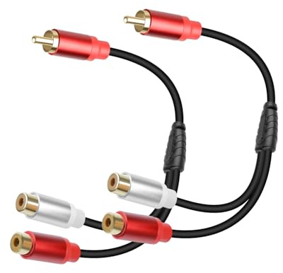 GELRHONR 2Pack Cinch RCA Kabel ,RCA Y Splitter Adapter 1 Stecker zu 2 Buchse Stereo Audio Kabel für Subwoofer,Heimkino,Lautsprecher, HDTVs und mehr, 30cm/1ft