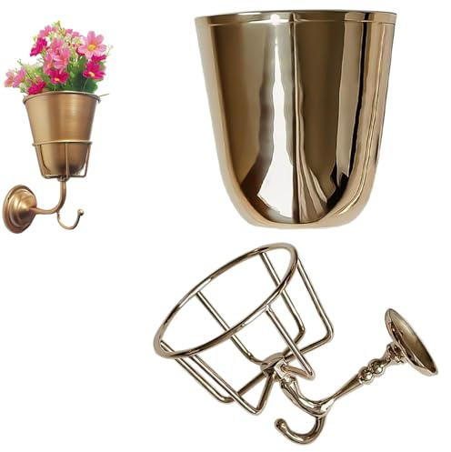 Handcrafted Opal Wall Vessel, Vintage Iron Wall Container Vase, Wall Mounted Metal Container Vase, Versatile Hanging Organizer, Wall Vessel Vases for Flowers, Kitchen Bathroom Organize Decor (Gold)