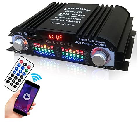 Amplificador Coche, Amplificador de Subwoofer for Coche con de 4 Canales y 12V, Caja estéreo, Reproductor de 4 Canales de Voz, Amplificador