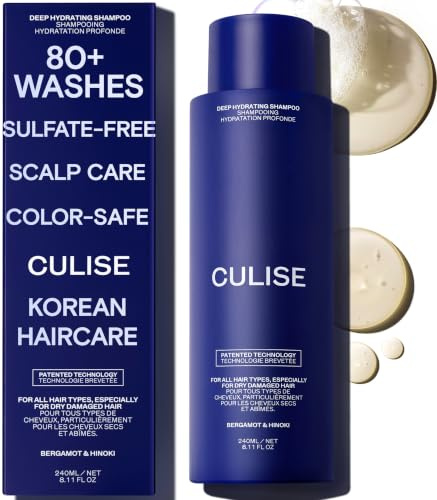 CULISE Korean Hydrating Shampoo for Dry Damaged Color Treated Hair - Moisturizing Shampoo for Sensitive Scalp, Rice Water, Probiotics, Argan Oil, Hyaluronic Acid, Curly, Wavy, Sulfate Free, Color Safe