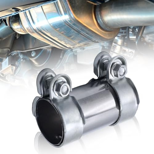 Exhaust Clamps 50mm X 125mm, Stainless Steel Exhaust Sleeve Adjustable Exhaust Pipe Connector Muffler Tube Coupler Exhausted Repair Fit Most Models