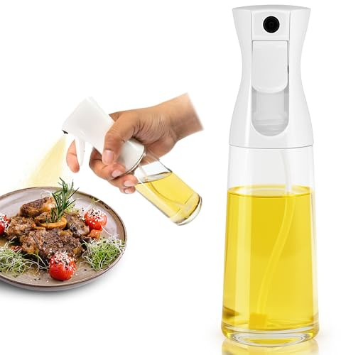 KEPLIN - 220ml Oil Sprayer Bottle - BPA-Free Refillable Olive Oil Mister for Air Fryer, Cooking, Baking & Grilling - Fine Mist Spray, Eco-Friendly & Dishwasher Safe - 22.5x6x7.8cm (White)