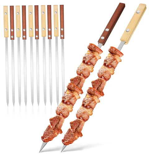 HEMOTON 12piezas Brochetas Para Barbacoas De Madera De Acero Inoxidable Brochetas Planas Para Aperitivos Para Pinchos De Kebab
