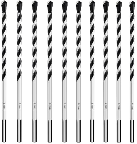HSAWBIT 10 PACK OF - 6mm x 150mm Masonry Drill Bits Set Concrete Drill Bit | Tungsten Carbide Drill Bits for Brick Walls/Glass/Plastic/Cement/Soft Tile