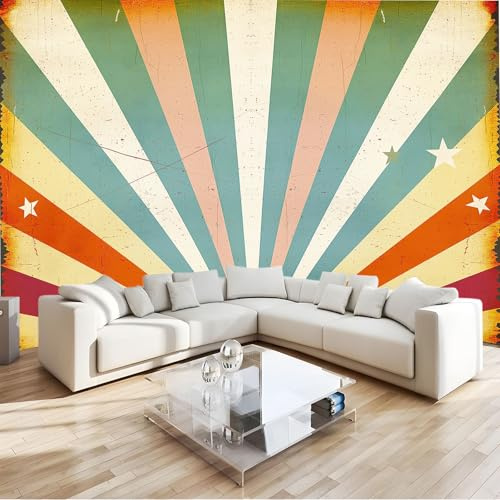 Non-Woven Photo Wallpaper Mural Retro Abstract Stripes Art Photo Wallpaper Murals 3D Effect Color, Easy to Install, for Living Room Bedroom – 250 x 175 cm