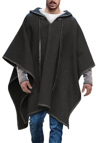 Poncho Coperta da Uomo, Mantello Casual Con Cappuccio Con Coulisse Orlo Irregolare Con Cappuccio Mantello Cappotto Felpe Set Solido Colore Testa Confortevole Abbigliamento Casa Moda Streetwear