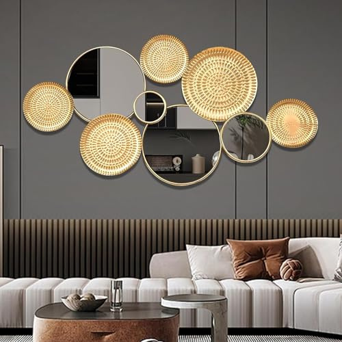 Großer Wanddekorspiegel, moderne Kreisschilder für Wohnzimmer, Büro, Schlafzimmer, Heimdekoration, Silber-Finish