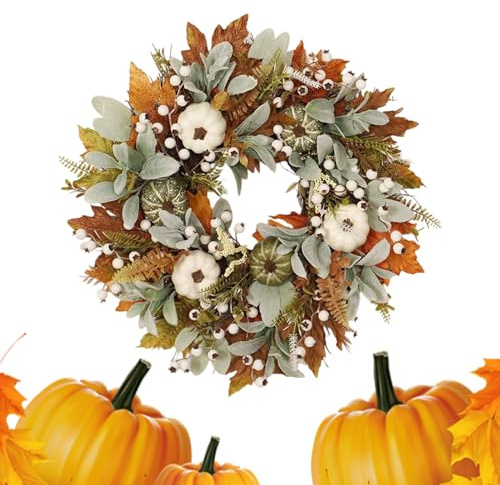 Rrlihjgu Fall Wreaths for Front Door | Pumpkin Front Door Wreath Fall Decor,Maple Leaves Outside Decor Thanksgiving Decorations for Farmhouse Garden Fireplace Patio Christmas Outdoor