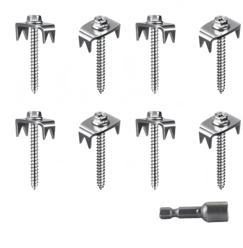 Ausi 50 grapas para cercas de alambre, clavos de acero inoxidable 304, tornillos de madera reutilizables de 40 mm con adaptador de destornillador M8.