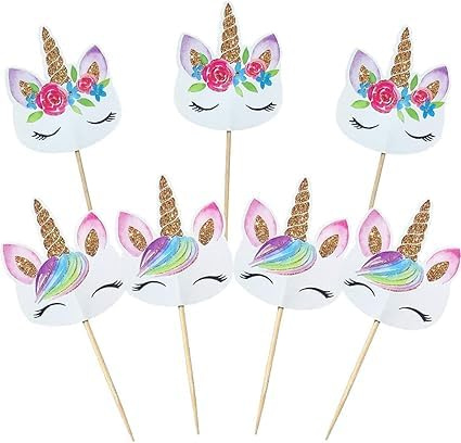 JOFONY Einhorn Tortendeko 48 Stück, Einhorn Zahnstocher Flaggen Kuchendekoration, Kuchcen Topper Einhorn Deko für Mädchen Kindergeburtstag Party
