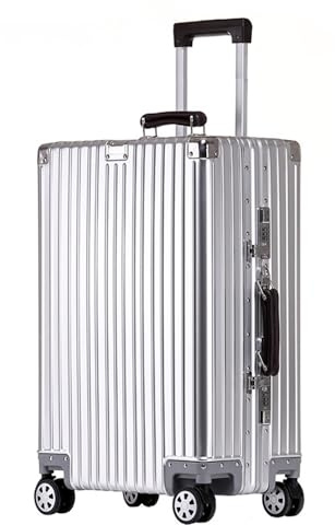 Aoun Aluminium Magnesium Legierung Handgepäck Trolley Koffer Mit Rollen, Aufgegebenes Gepäck Hartschalen Koffer Reisekoffer Aus Metall, Kabinenkoffer Rollkoffer Für Reisen Business (Silber, 51CM-44L)