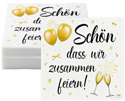 Sdhgerh 40 Stück Servietten mit Spruch Schön dass wir zusammen feiern, Weiße Einmalservietten für Geburtstag, Taufe, Babyparty und Hochzeit, Festliche Tischdeko für Partys
