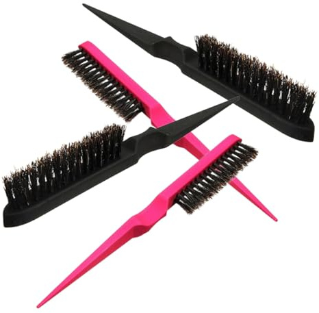 BAZEITFLOW 4 pezzi Spazzola per Capelli Ricci con Setole di Cinghiale Pettine Professionale File per Cotonatura e Styling Manico Lungo Ergonomico per Uso Domestico e Saloni Colore Casuale