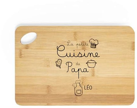Planche à découper personnalisée en bambou 25x30 cm – Gravure « La petite cuisine de Papa » – Cadeau personnalisé pour papa – Idée cadeau fête des pères, anniversaire ou Noël