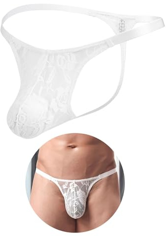 comeondear Perizoma Uomo Tanga Slip Intimo Mutande String Thong Traspirante Vita Bassa Underwear Bianco,L