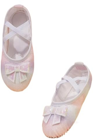 WUYXTO Glitter satin baletttofflor, platta dansskor, delade sulor ballerina, prinsar (små/stora barn) för kvinnor, Färg B, 38 EU