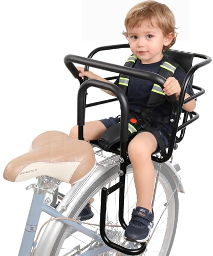 QMD Kinderfahrradsitz für hinten, Kinderfahrradsitz mit Rückenlehne, Pedalen, Pedalen, Rückenlehne und Haltegriff, Geeignet für Kinder von 18 Monaten bis 8 Jahren, einfache Montage