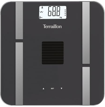TERRAILLON Balance Pese Personne Solaire, sans piles SUN POWER FIT | Alimentation énergie solaire et lumière artificielle, Sans piles ni batterie, Impédancemètre, Jusqu'à 180 kg, Précision 100g