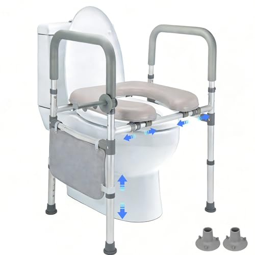 ANTUTH®Toilettensitzerhöhung mit Armlehnen,181kg,für Senioren,Grau | 1,4 mm dickwandiges Aluminium,für Toiletten,für feuchte Räume,höhen- und breitenverstellbar,wasserdichte Polsterung
