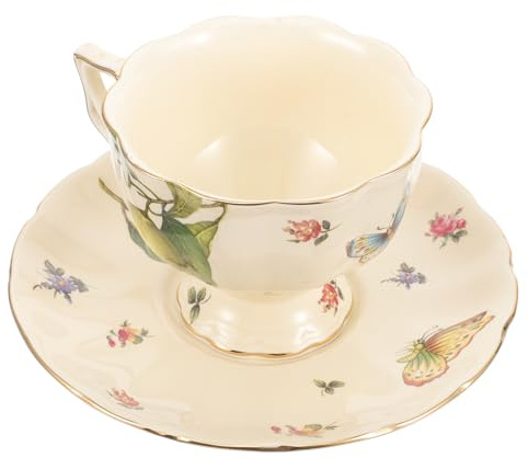 INOOMP Tasses à Lait en Céramique Soucoupes Lot de 5 pour Service à Café et Thé Style Anglais à Domicile