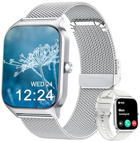 Popglory Smartwatch Uomo Donna Chiamate, 1.85 Orologio Salute con Pressione Sanguigna, Frequenza Cardiaca, Sonno, 100+ Sports Fitness Tracker, Contapassi, Compatibile con Apple, Samsung, Android
