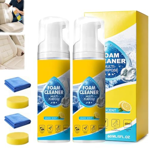 4-in-1 - Limpiador de espuma multienzima, limpiador de espuma multienzimas con paño y esponja, espuma limpiadora sin enjuague para limpieza profunda, interior del coche, tablero de instrumentos y