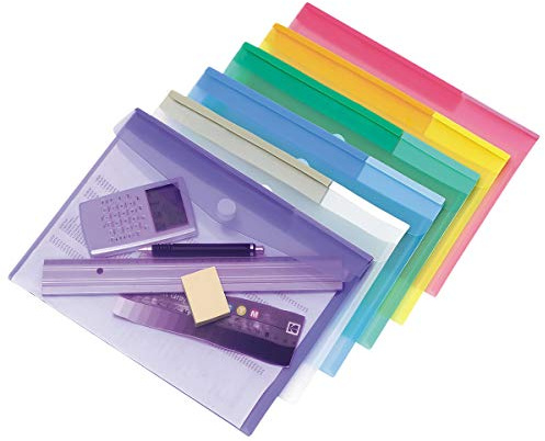 Tarifold Dokumententasche/Sammeltasche Din A4 mit Klettverschluss - 12 Stk. Farbig Sortiert (Blau, Gelb, Lila, Grün, Transparent & Rosa) - 510209