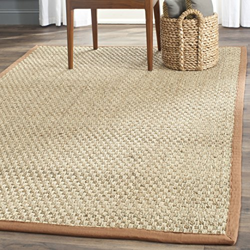 Safavieh Alfombra De Fibra Natural Sala de Estar, Comedor, Dormitorio - Natural Fiber Collection, Pelo Corto, Natural y Marrón, 152 X 244 cm