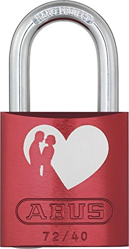 ABUS Aluminium-Vorhangschloss 72/40 Lovelock 6 mit Motiv Herz mit Pärchen rot 09750 | Romantisches Geschenk mit Nano Protect Korrosionsschutz, 2 Schlüssel inklusive, gravierbare Rückseite für Namen oder Datum