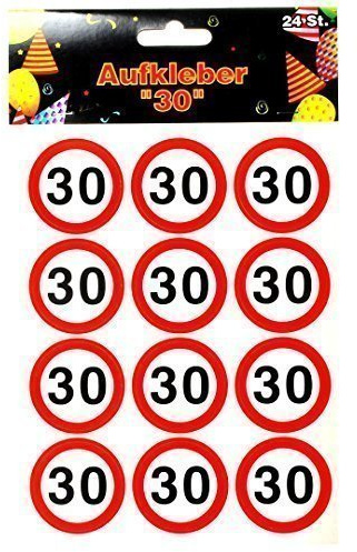 1 PACKUNG = 24 AUFKLEBER MIT DER ZAHL 30 MOTIV VERKEHRSSCHILD D:4cm