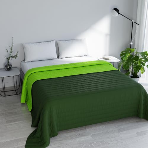 Italian Bed Linen Sommer-Steppdecke Linie Elegant Made in Italy Bedruckte Tagesdecke aus weicher Mikrofaser – Steppdecke Frühling Sommer Übergangszeit – Doppelbett 260 x 270 cm, Dunkelgrün/Apfelgrün