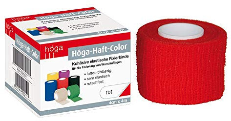 Höga-Haft-Color rot 4 cm x 4 m gedehnt, kohäsive (selbsthaftende) elastische Fixierbinde, 2er Pack (2 x 1 Stück)