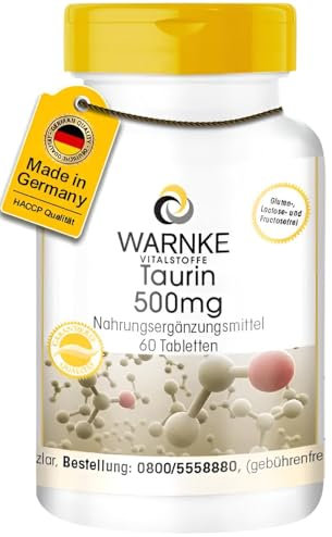 Taurina 500 mg - 60 Compresse - Vegan | Warnke Vitalstoffe - Qualità da farmacia tedesca