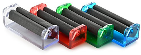 Ganzoo Drehzigaretten Wickler 4 Stück Zigarettendrehmaschine für Drehtabak, Zigarettenroller aus robustem transluzentem Kunststoff, blau rot grün weiß transparent, 80 x 25 x 27 mm, Blättchen bis 70 mm