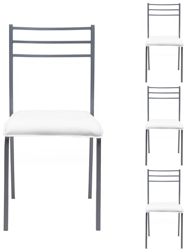 Homely - Pack de 4 sillas de Cocina Paris, Estructura de Metal en Color Gris, Asiento de PVC en Color Blanco, de 41x45x85 cm (Gris-Blanco)