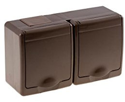 Aufputz-Steckdose 2-fach mit Klappdeckel IP44 braun, selbstdichtend