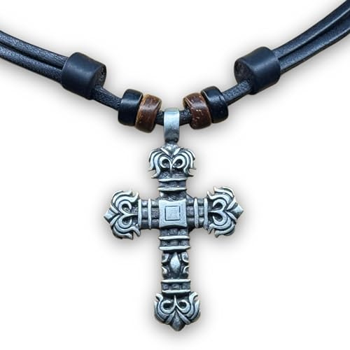 HANA LIMA Lederkette Halskette Kreuzanhänger Kette Kreuz Kreuzschmuck Kruzifix Jesus