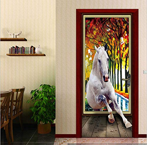 PinchPIPI 3D Türaufkleber Pferde Thema Türbild Pferd und Ölgemälde PVC Selbstklebende Innentüren Türfolie wasserdichte Abnehmbare für Schlafzimmer Wohnzimmer Dekoration Wandbild 77x200cm