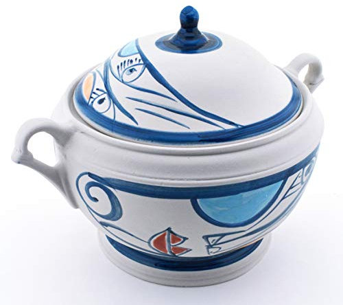 SOPERA en Ceramica con diseño CUBISTA, al Estilo picassiano, Arte Moderno Hecho y Pintado a Mano. Colección Exclusiva producción Limitada. 32 cm x 24,5 cm x 22 cm