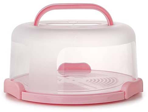 Zoofen Plastic Cake Carrier with Handle 10in Cake Holder Cake Stand with Lid Pink Cake Container for 10in Cake Round Cake Carrier for Transport