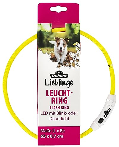 Dehner Lieblinge LED Hunde-Leuchthalsband Flash Ring, verstellbar, Länge 65 cm, Höhe 0,7 cm, Polyester, gelb