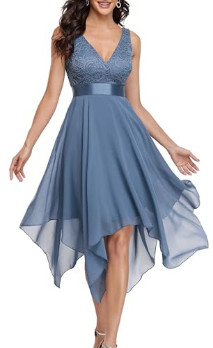 Ever-Pretty Vestidos de Cóctel Corte Imperio Escote en V A-línea con Encaje Gasa Vestido de Gala para Mujer Armada Polvorienta 42