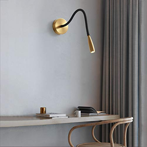 Lampe de lecture à LED 5W Applique en laiton à bras flexible réglable Lampe de chevet à col de cygne, Applique murale de chambre à coucher Lit intérieur Veilleuse,d'or pour salon Bureau Lumière