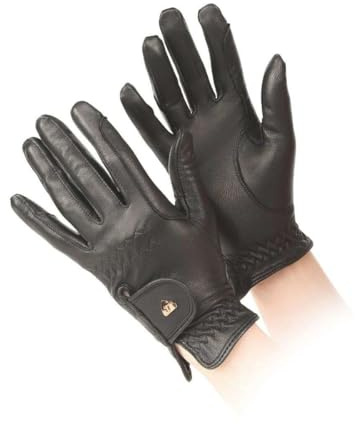 Shires Aubrion Ladies Leather Horse Riding Gloves in Black Large, Black